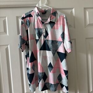 Stylish Geometric Men's Yatta Golf Polo Shirt - Pink, Blue, White